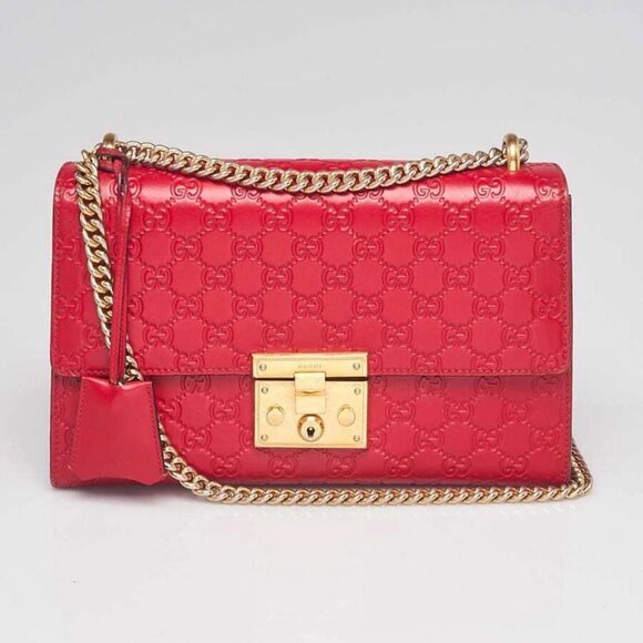 Gucci Red Guccissima Leather Padlock Medium Shoulder Bag - Picture 1 of 12